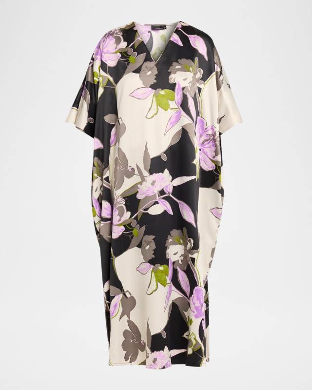 Tsubaki Floral-Print Satin Caftan
